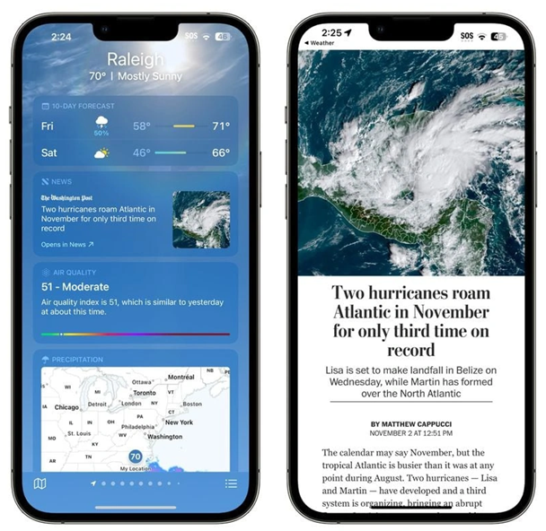 庆安苹果14维修分享iPhone 14手机如何看天气时顺带看新闻 