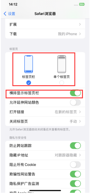 庆安苹果手机维修分享Safari浏览器如何切换标签栏位置 